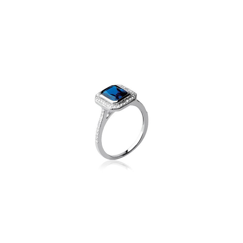 Bague Argent Rhodié Zircon Bleu et Zircons | Kara Bijoux