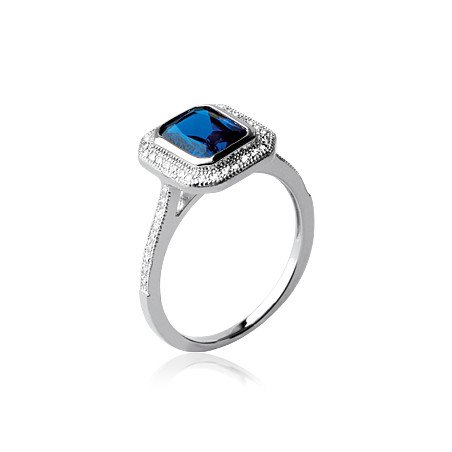 Bague Argent Rhodié Zircon Bleu et Zircons | Kara Bijoux