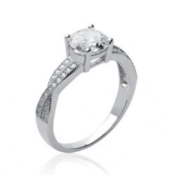 Bague Solitaire Entrelacée Argent Rhodié & Oxyde de Zirconium