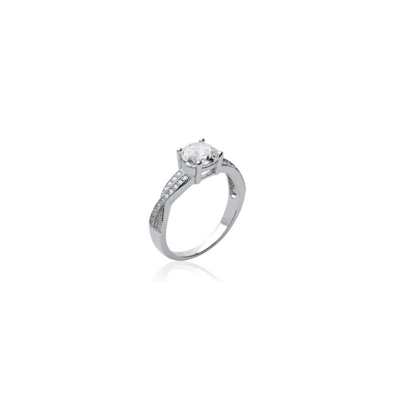 Bague Solitaire Entrelacée Argent Rhodié & Oxyde de Zirconium