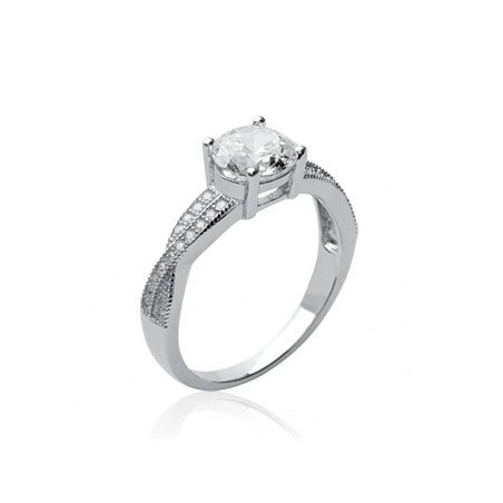 Bague Solitaire Entrelacée Argent Rhodié & Oxyde de Zirconium
