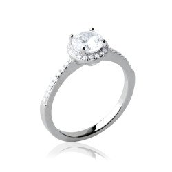 Bague Solitaire Halo Argent Rhodié Zirconia - Kara Bijoux