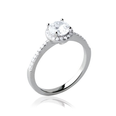 Bague Solitaire Halo Argent Rhodié Zirconia - Kara Bijoux