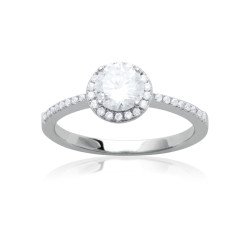 Bague Solitaire Halo Argent Rhodié Zirconia - Kara Bijoux