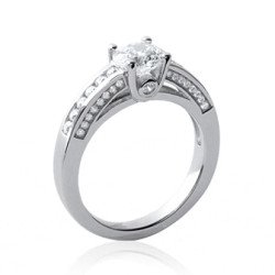 Bague Solitaire Argent Rhodié Zirconium et Pavage Scintillant