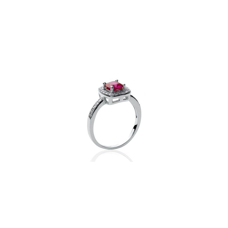 Bague Argent Rhodié Ovale Rouge & Oxyde de Zirconium | Kara Bijoux