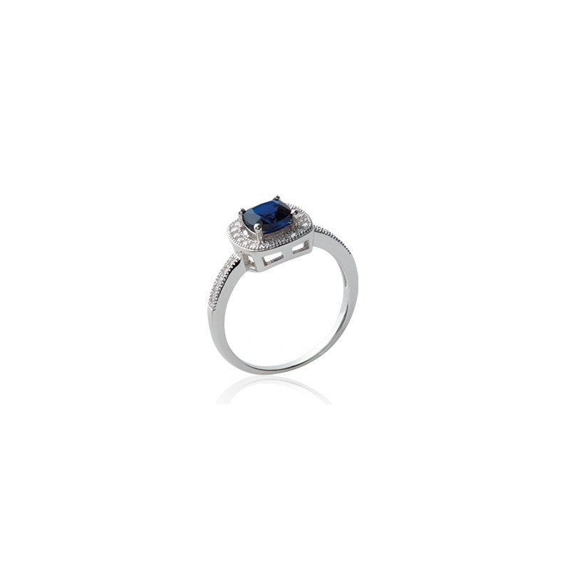 Bague Argent Rhodié Oxyde de Zirconium Bleu - Kara Bijoux