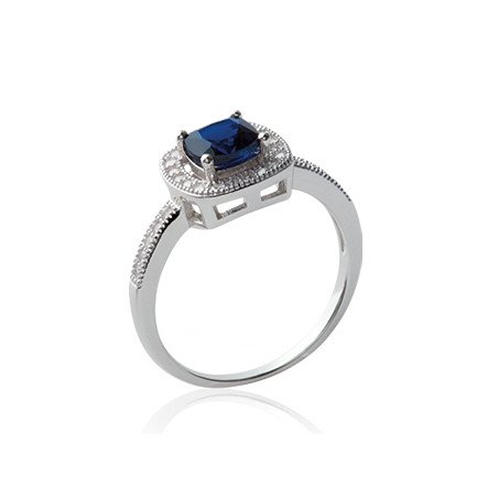 Bague Argent Rhodié Oxyde de Zirconium Bleu - Kara Bijoux
