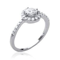 Bague Argent Rhodié Oxyde de Zirconium Halo Scintillant