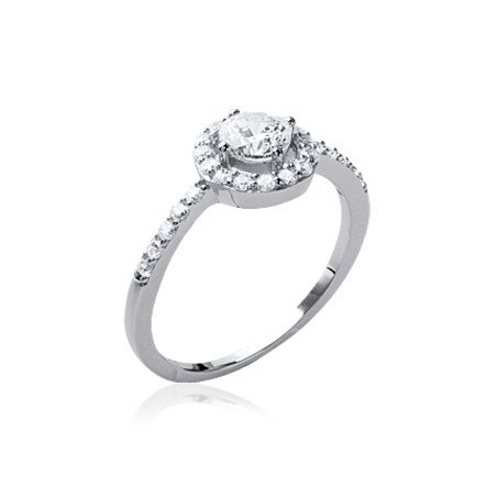 Bague Argent Rhodié Oxyde de Zirconium Halo Scintillant