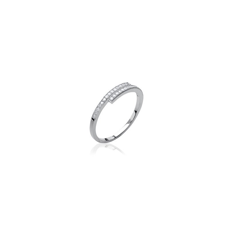 Bague Argent Rhodié Double Ligne Zirconium - Kara Bijoux