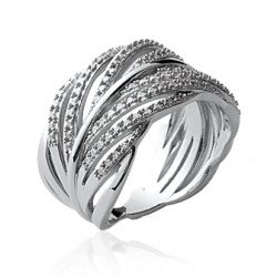 Bague Argent Rhodié Ondulations Brillantes - Kara Bijoux