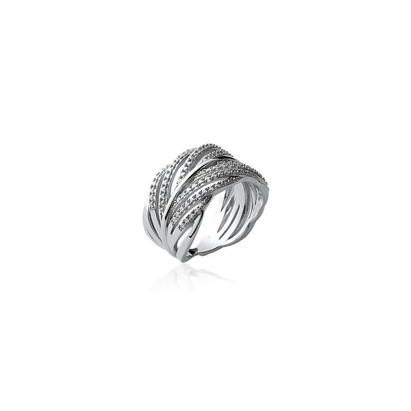 Bague Argent Rhodié Ondulations Brillantes - Kara Bijoux