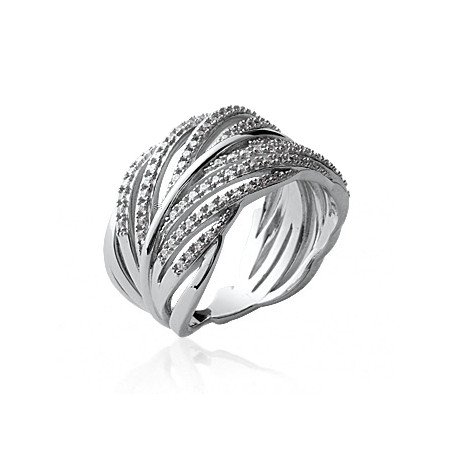 Bague Argent Rhodié Ondulations Brillantes - Kara Bijoux