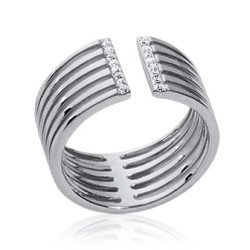 Bague large Argent Rhodié Lignes Scintillantes - Kara Bijoux