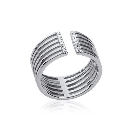 Bague large Argent Rhodié Lignes Scintillantes - Kara Bijoux
