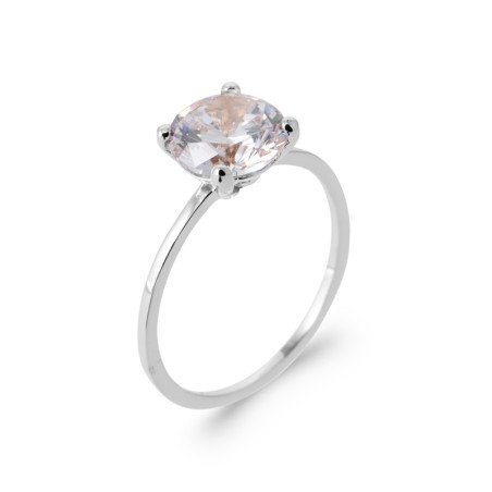 Bague Solitaire Argent Rhodié Oxyde de Zirconium - Kara Bijoux