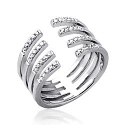 Bague Multi-Rangs Argent Rhodié Oxydes de Zirconium - Kara Bijoux
