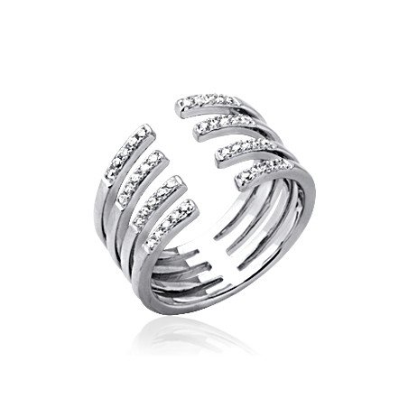 Bague Multi-Rangs Argent Rhodié Oxydes de Zirconium - Kara Bijoux