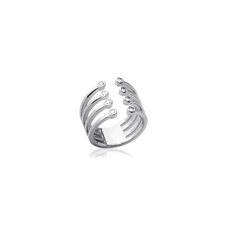 Bague Argent Rhodié Multirangs Scintillante - Kara Bijoux