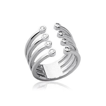 Bague Argent Rhodié Multirangs Scintillante - Kara Bijoux