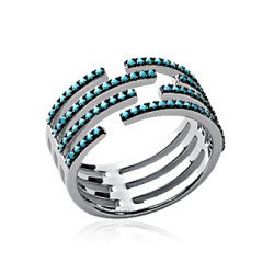 Bague Argent Rhodié Lignes Turquoises - Kara Bijoux