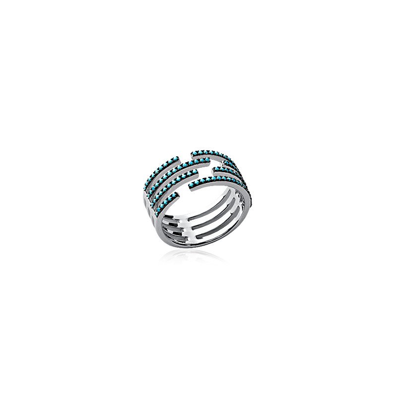 Bague Argent Rhodié Lignes Turquoises - Kara Bijoux