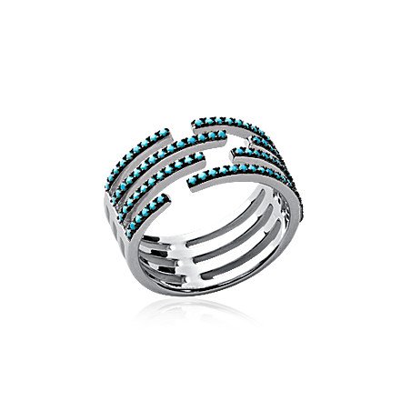 Bague Argent Rhodié Lignes Turquoises - Kara Bijoux
