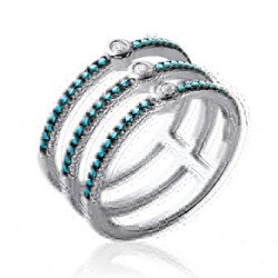 Bague Argent Rhodié Triple Rang Pierres Bleues | Kara Bijoux