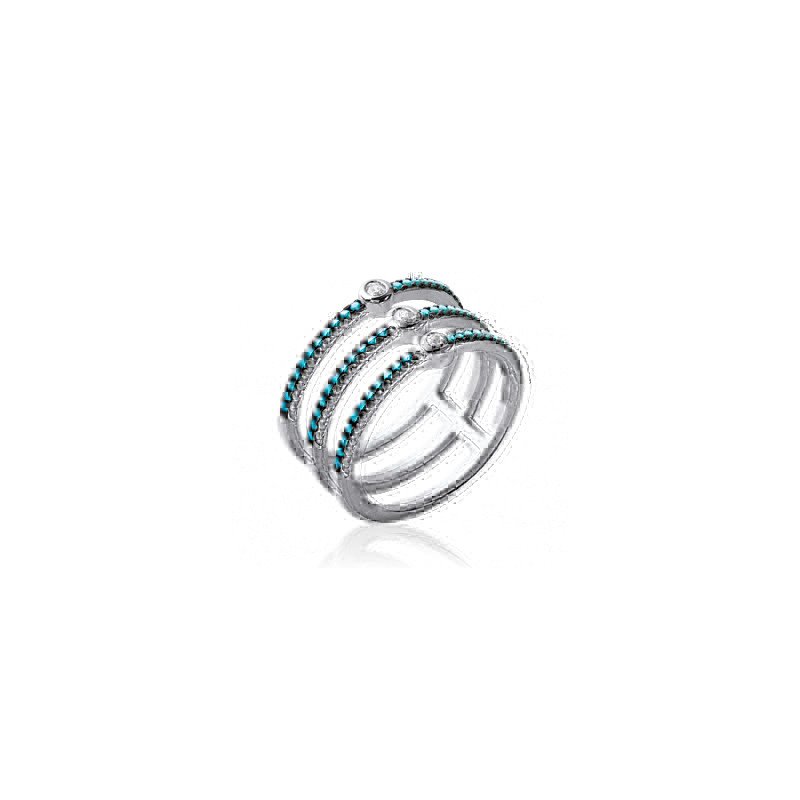 Bague Argent Rhodié Triple Rang Pierres Bleues | Kara Bijoux