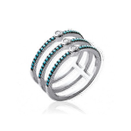 Bague Argent Rhodié Triple Rang Pierres Bleues | Kara Bijoux