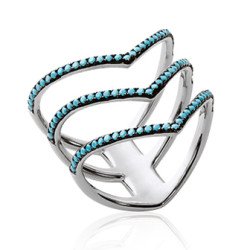 Bague Vagues Argent Rhodié Pierres Bleu Ciel - Kara Bijoux