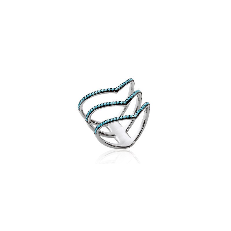 Bague Vagues Argent Rhodié Pierres Bleu Ciel - Kara Bijoux