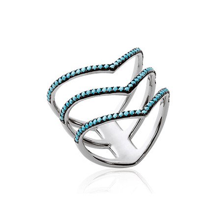 Bague Vagues Argent Rhodié Pierres Bleu Ciel - Kara Bijoux