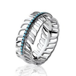 Bague Plume Argent Rhodié & Pierres Bleues - Kara Bijoux