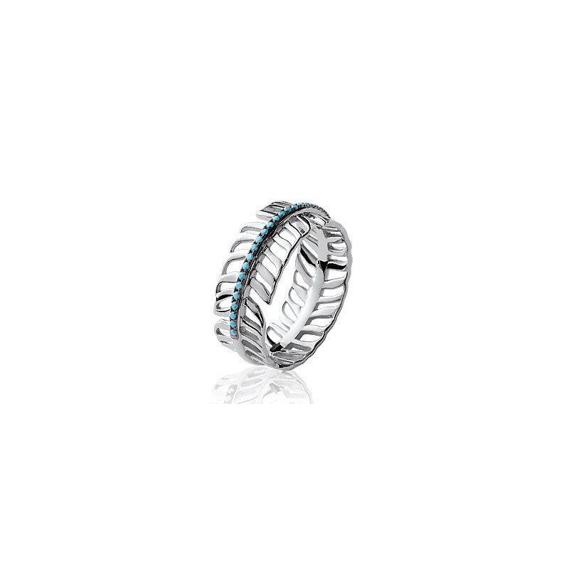 Bague Plume Argent Rhodié & Pierres Bleues - Kara Bijoux