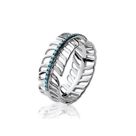 Bague Plume Argent Rhodié & Pierres Bleues - Kara Bijoux