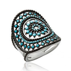 Bague Argent 925 Rhodié Ornementale Bleue - Kara Bijoux