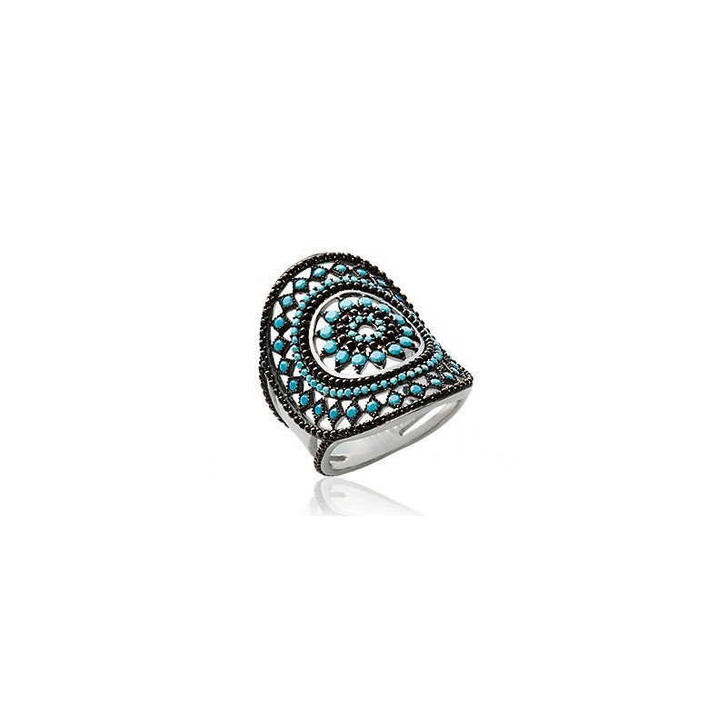 Bague Argent 925 Rhodié Ornementale Bleue - Kara Bijoux