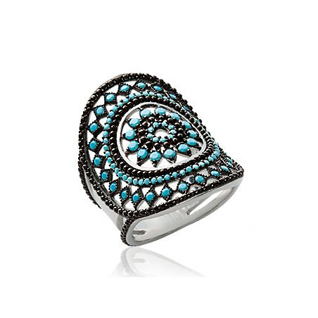 Bague Argent 925 Rhodié Ornementale Bleue - Kara Bijoux