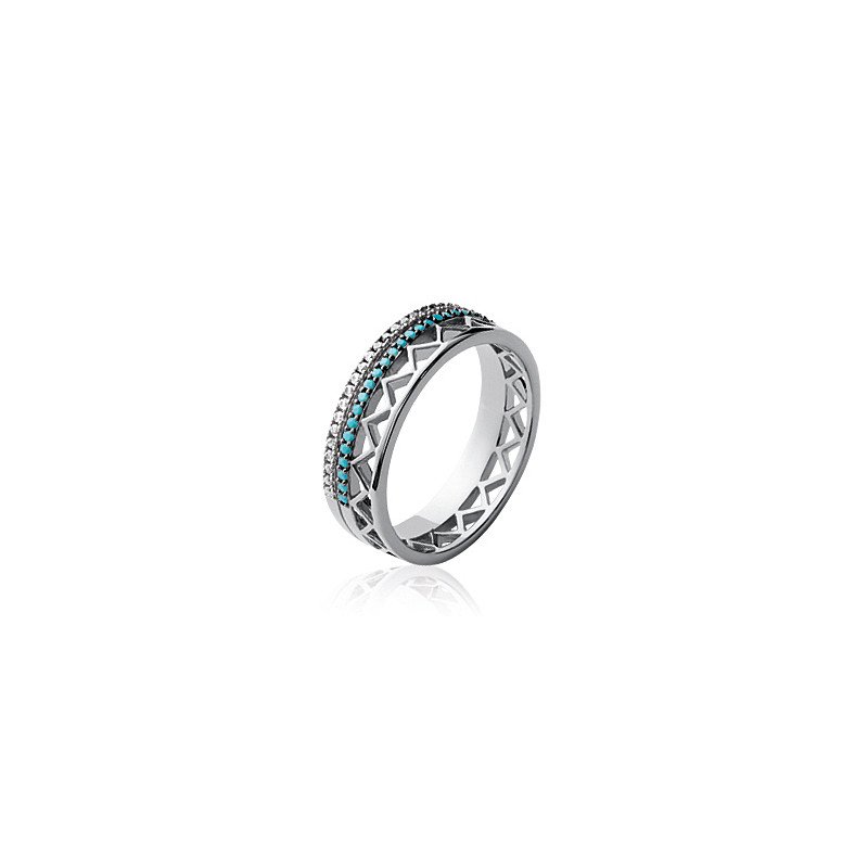 Bague Argent Rhodié Triple Rang Pierres Scintillantes