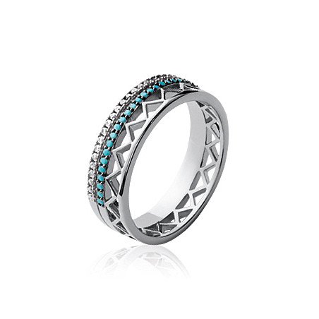 Bague Argent Rhodié Triple Rang Pierres Scintillantes