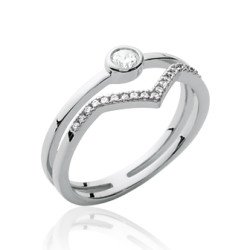 Bague Argent Rhodié Double Anneau Oxydes de Zirconium