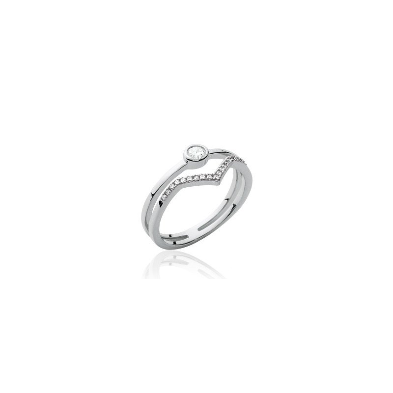 Bague Argent Rhodié Double Anneau Oxydes de Zirconium