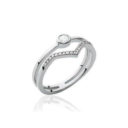 Bague Argent Rhodié Double Anneau Oxydes de Zirconium
