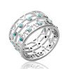 Bague Argent Rhodié Large Motif Géométrique Détails Turquoises