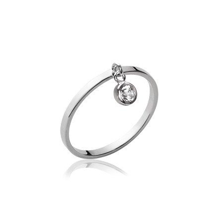 Bague Argent Rhodié Solitaire Pendentif Oxyde de Zirconium