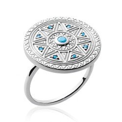 Bague Argent Rhodié Disque Solaire | Pierres Bleues