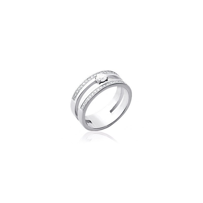 Bague Argent Rhodié Double Rang Zirconium - Kara Bijoux