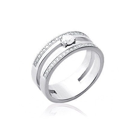 Bague Argent Rhodié Double Rang Zirconium - Kara Bijoux